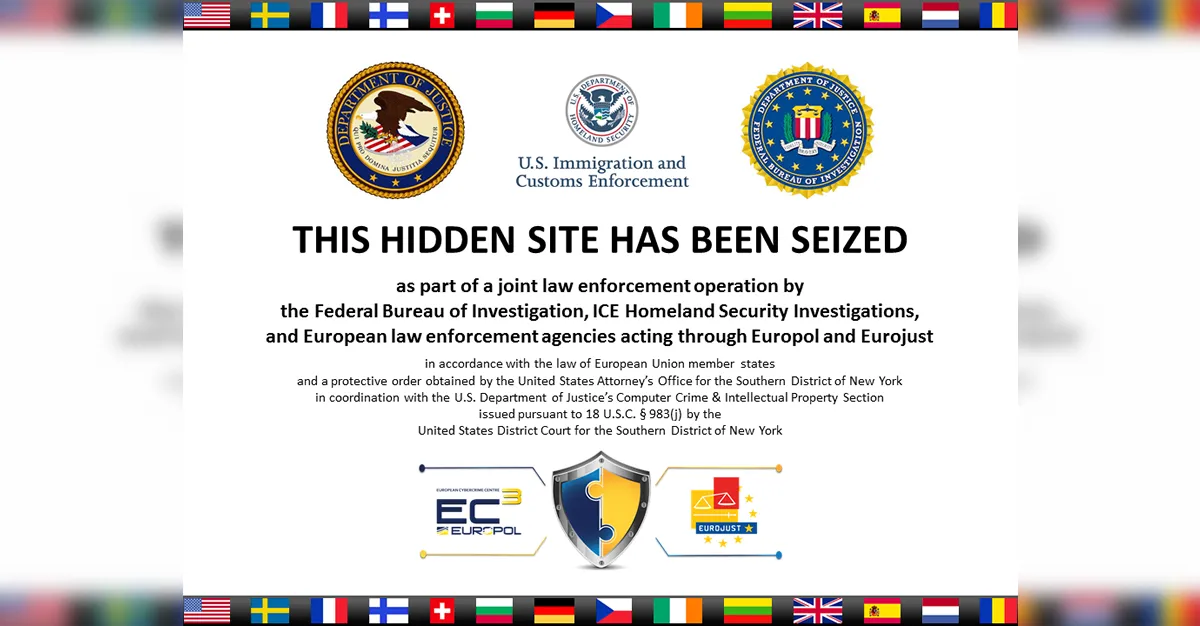 Thông báo tịch thu trang web dark web của ICE, minh chứng cho sự can thiệp của cơ quan thực thi pháp luật vào mạng lưới tội phạm.