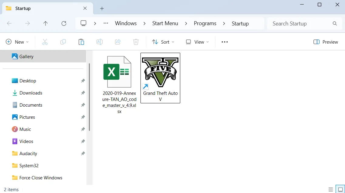 Thư mục Khởi động (Startup folder) trên Windows, nơi chứa các shortcut ứng dụng tự chạy khi đăng nhập