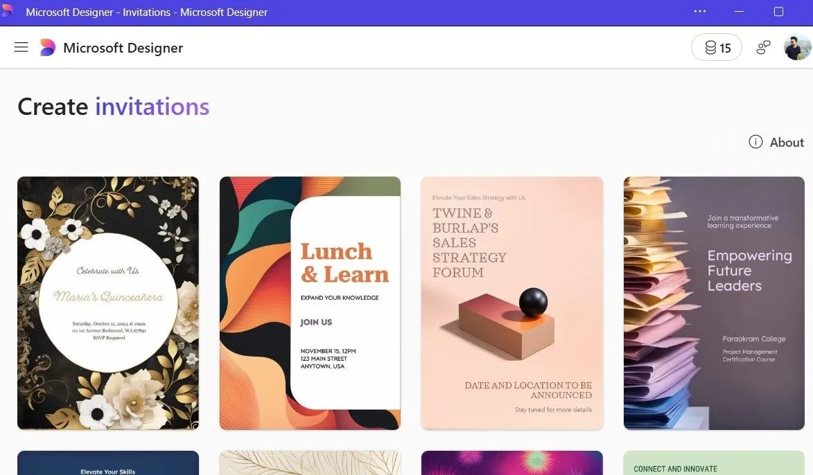 Thư viện mẫu thiết kế đa dạng trên ứng dụng Microsoft Designer