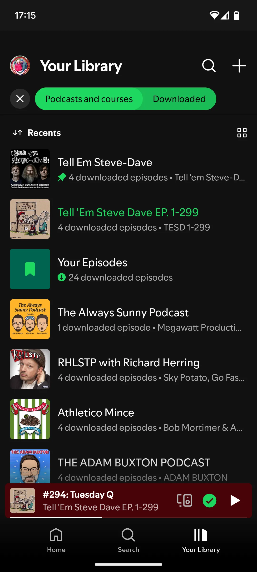 Thư viện podcast đã tải về trên ứng dụng Spotify, cho phép nghe ngoại tuyến trong chuyến đi.