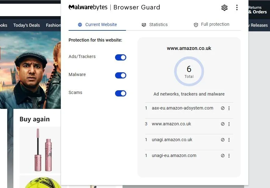 Tiện ích mở rộng trình duyệt Malwarebytes Browser Guard.
