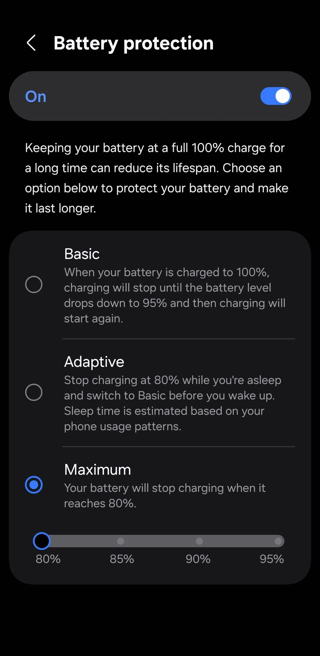 tính năng bảo vệ pin trên điện thoại Samsung Galaxy One UI 7
