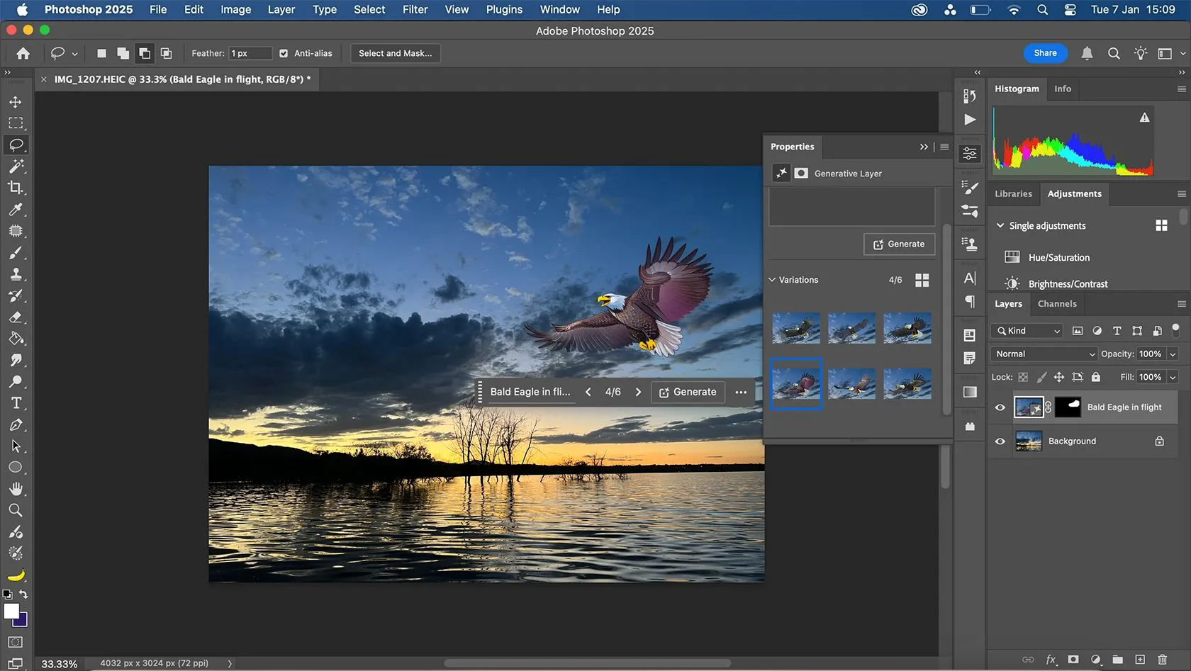 Tính năng Generative Fill AI của Photoshop tạo ra hình ảnh chất lượng cao như đại bàng