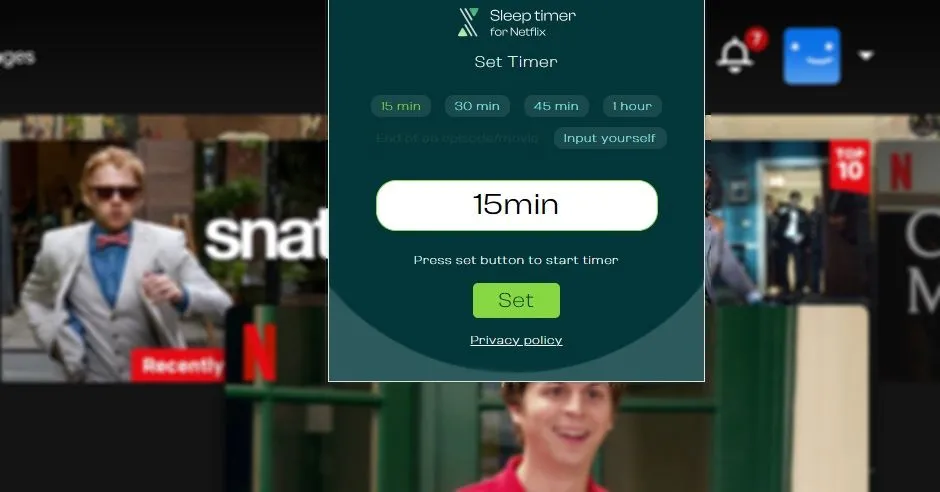 Tính năng hẹn giờ tắt phim Netflix tự động trên tiện ích Sleep Timer for Netflix
