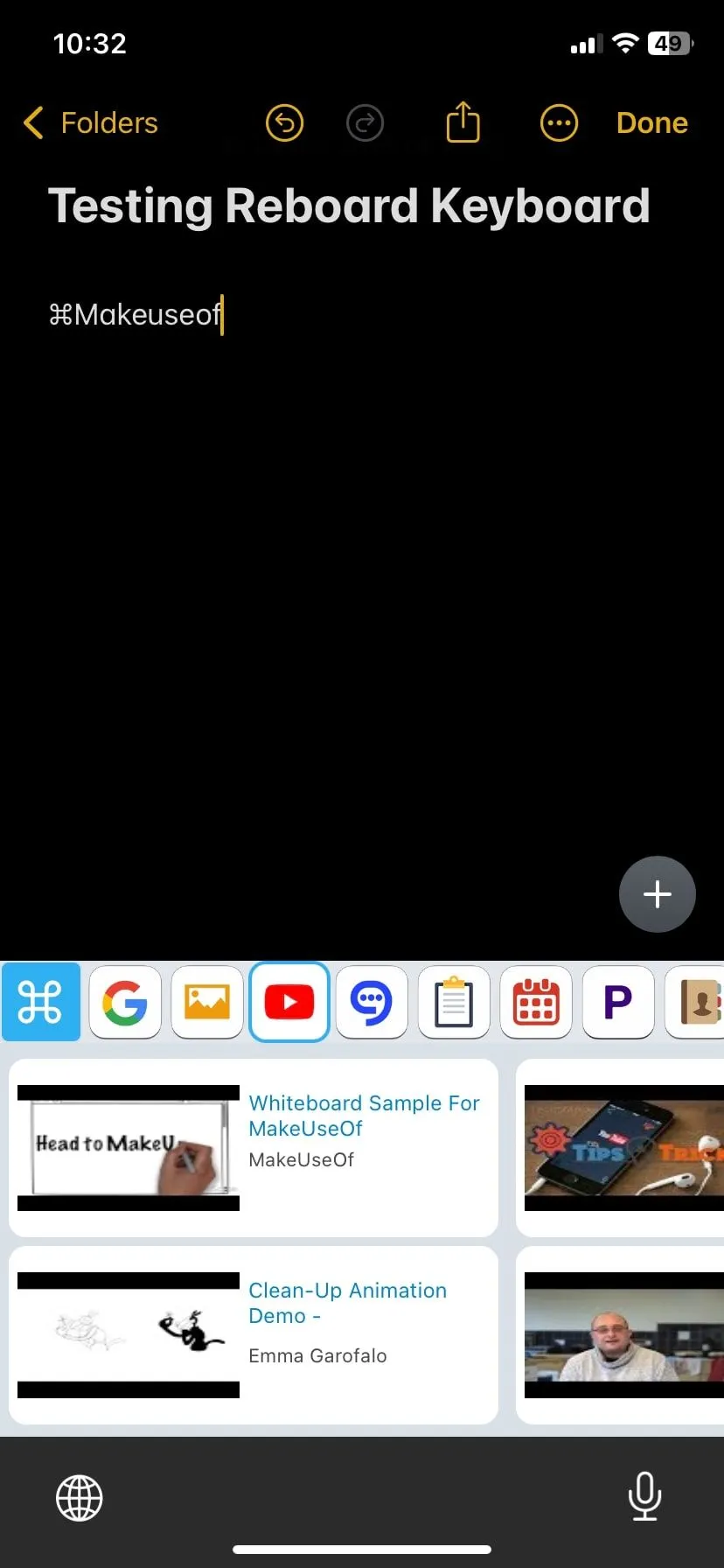 Tính năng mini-app tích hợp tìm kiếm YouTube trên bàn phím ReBoard, cho phép tìm video trực tiếp