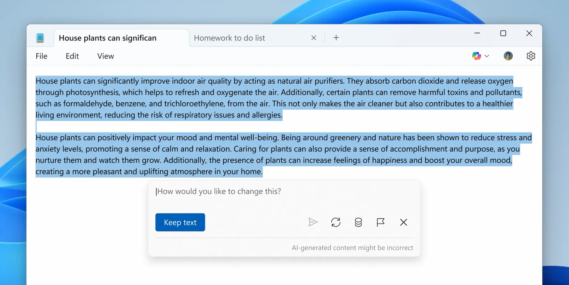 Tính năng Write của Copilot trong Notepad