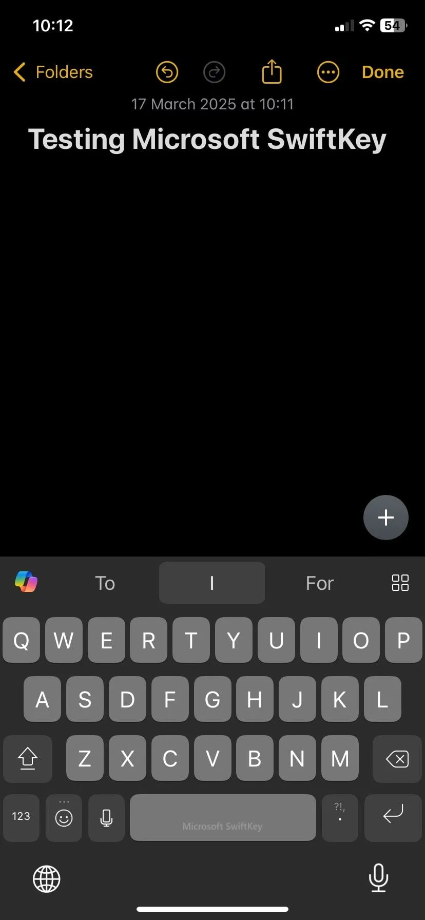 Trải nghiệm gõ văn bản trên iPhone với bàn phím Microsoft SwiftKey trong ứng dụng Ghi chú