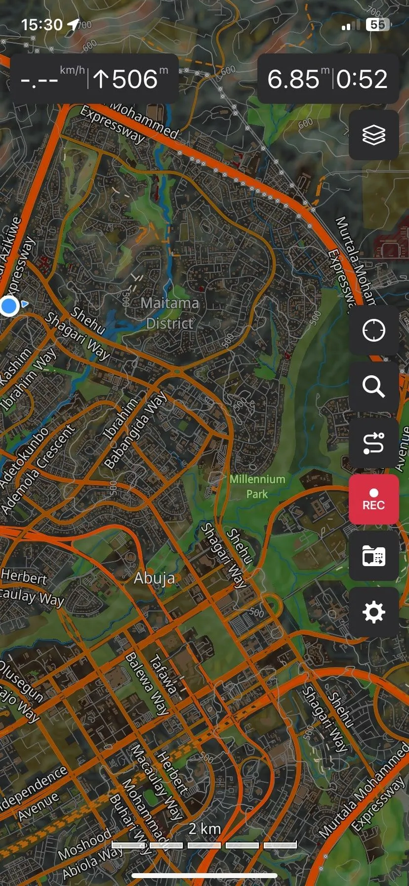 Trang chủ ứng dụng Guru Maps với bản đồ và các tùy chọn công cụ.