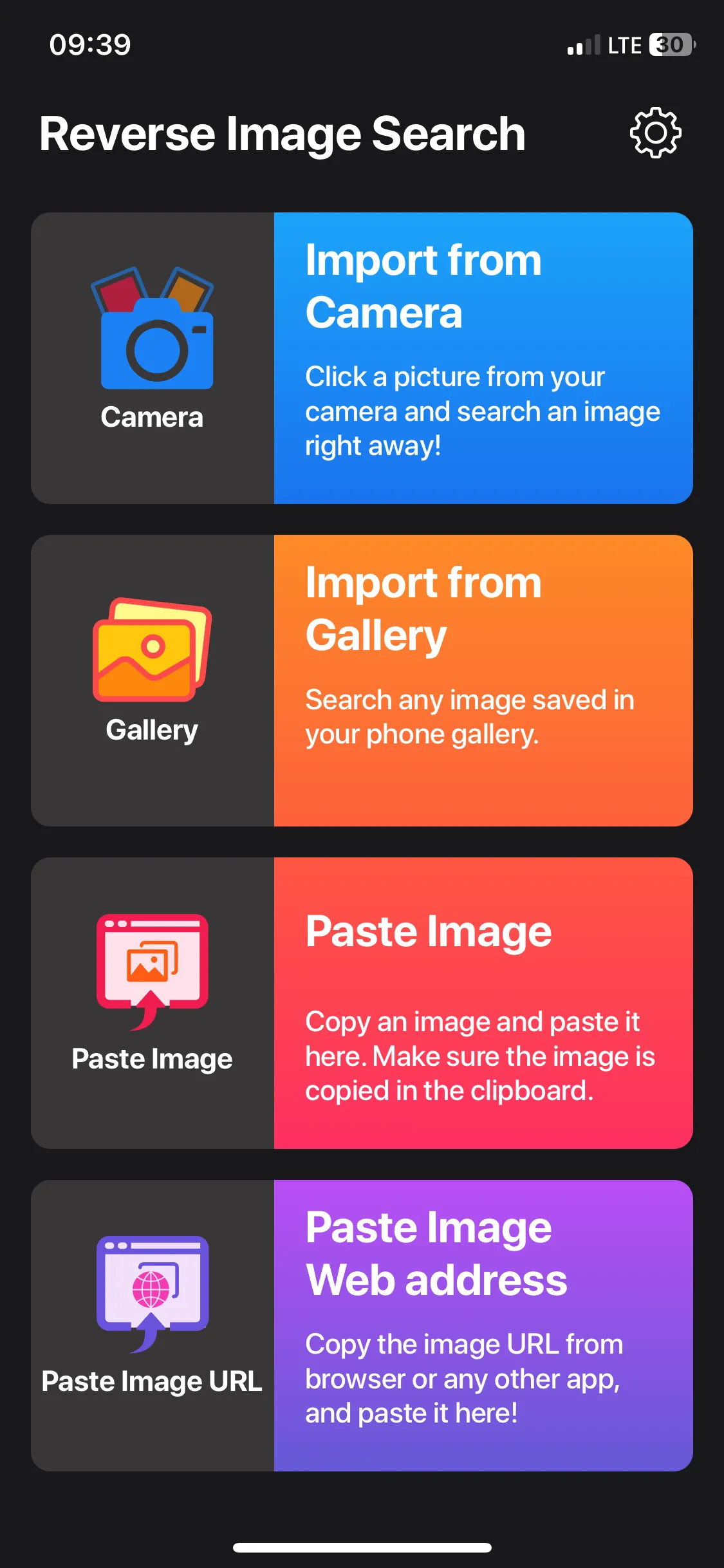 Trang chủ ứng dụng Image Recognition and Searcher trên iPhone