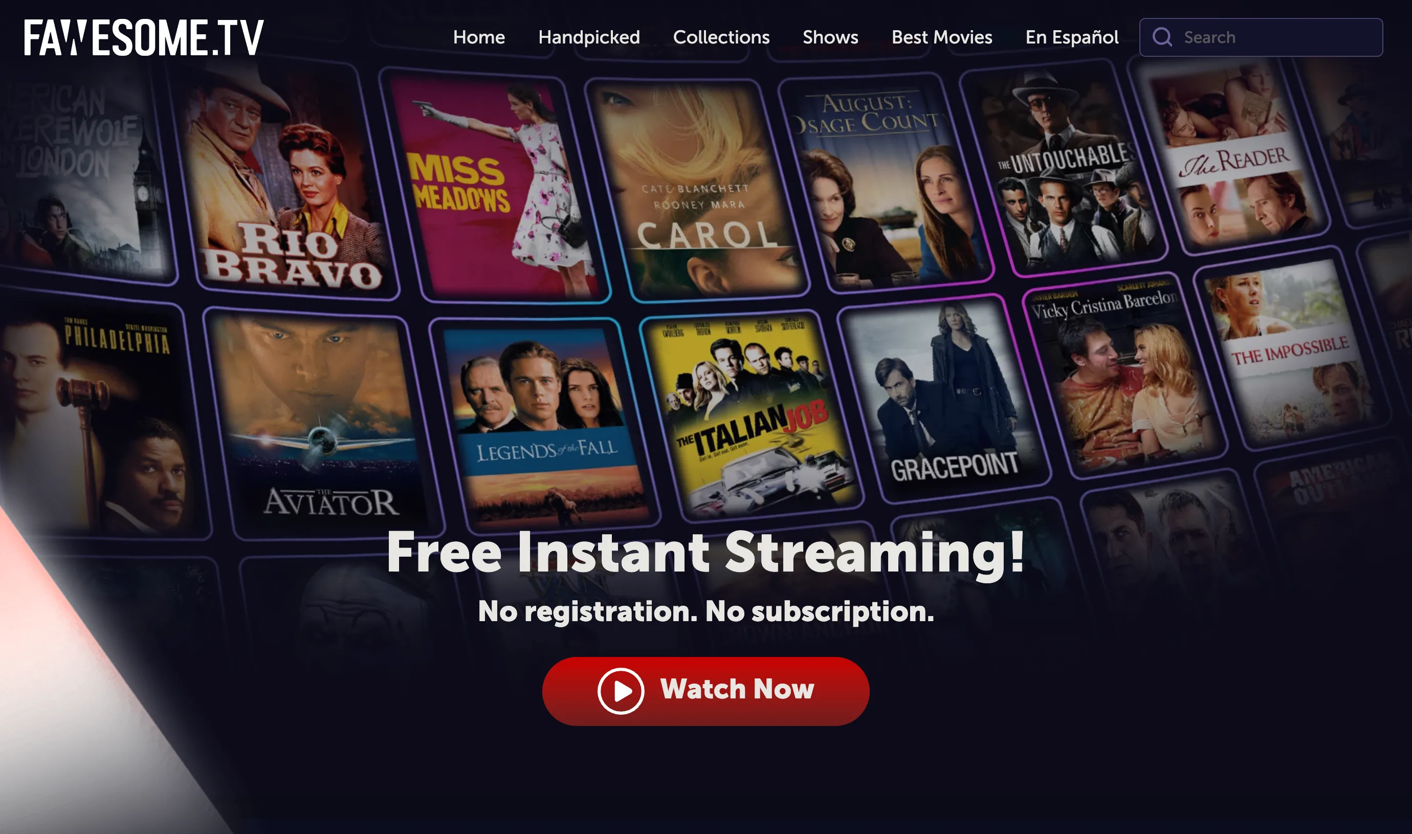 Trang chủ website xem phim miễn phí Fawesome TV