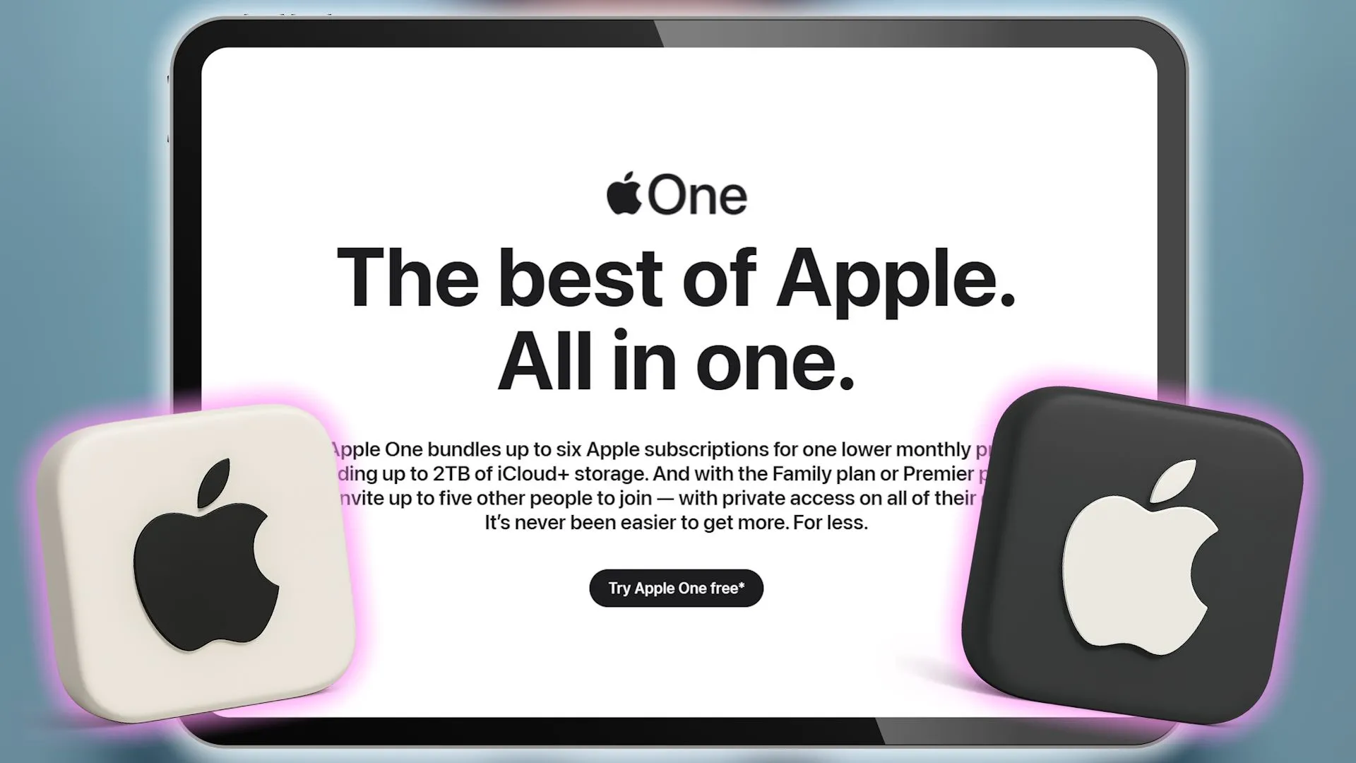 Trang đăng ký AppleCare One trên tablet hiển thị logo Apple và các gói dịch vụ