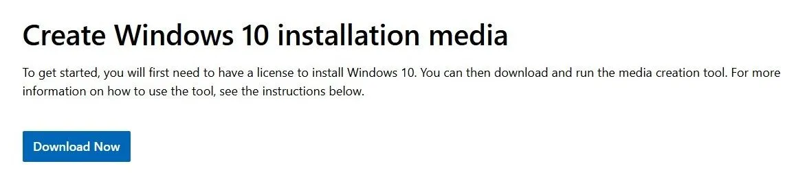 Trang tải công cụ tạo bộ cài Windows 10 của Microsoft