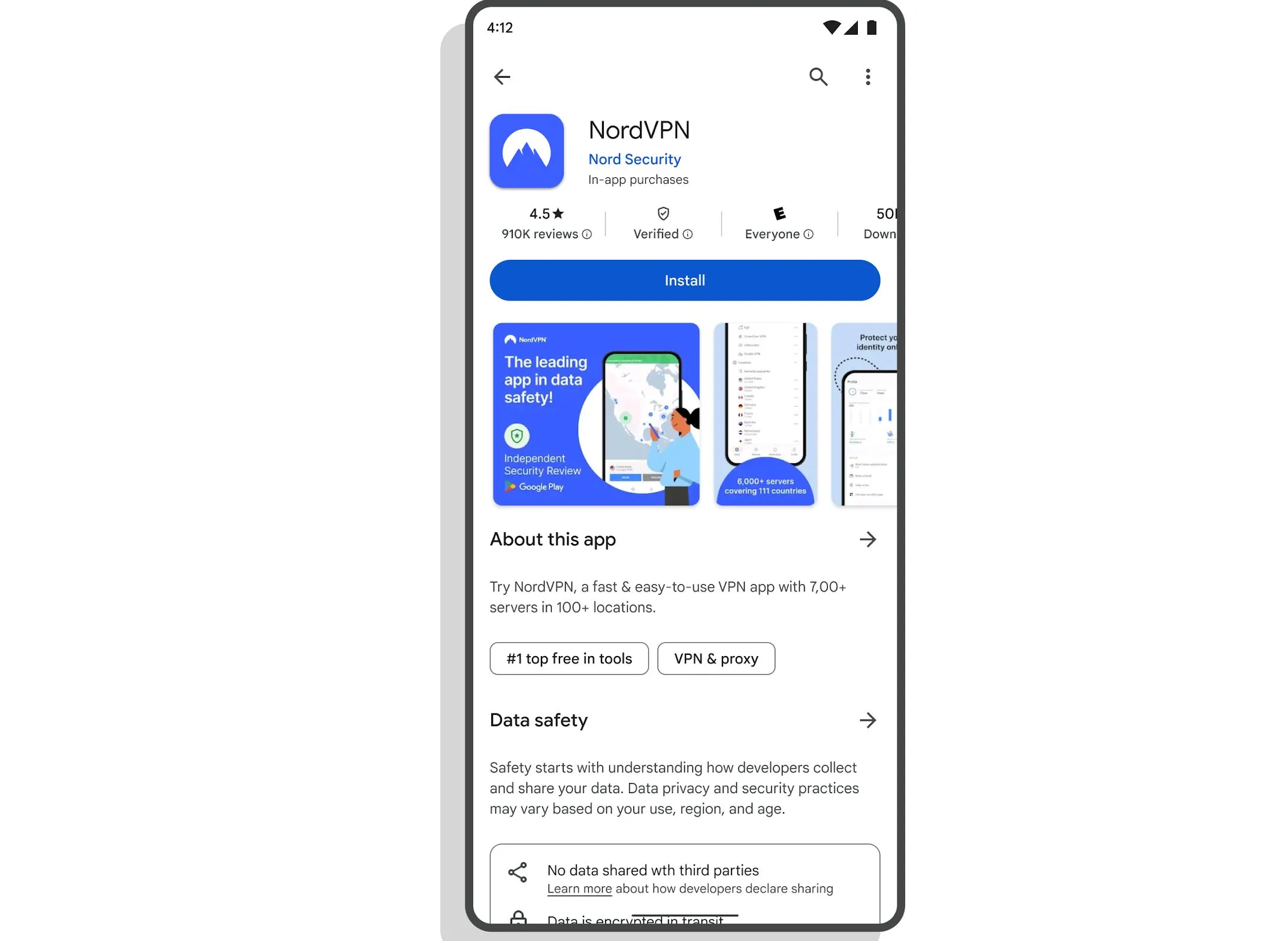 Trang thông tin ứng dụng VPN có huy hiệu Đã xác minh trên Google Play, cho thấy sự uy tín và an toàn.