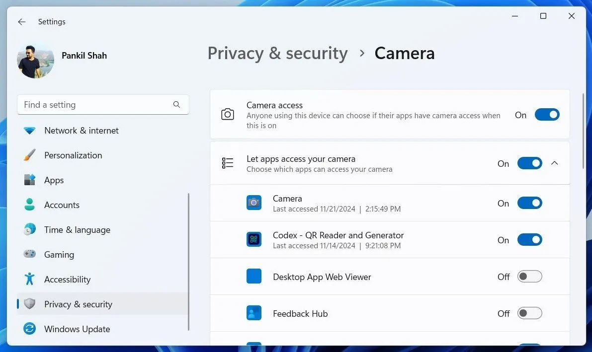 Tùy chỉnh quyền truy cập camera cho ứng dụng trong cài đặt Windows 11