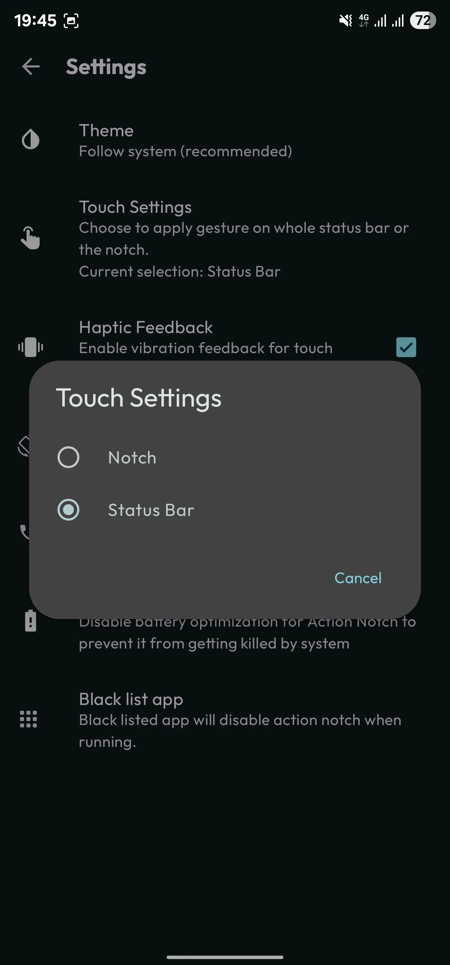 Tùy chỉnh vùng tương tác của Action Notch từ notch sang toàn bộ thanh trạng thái.