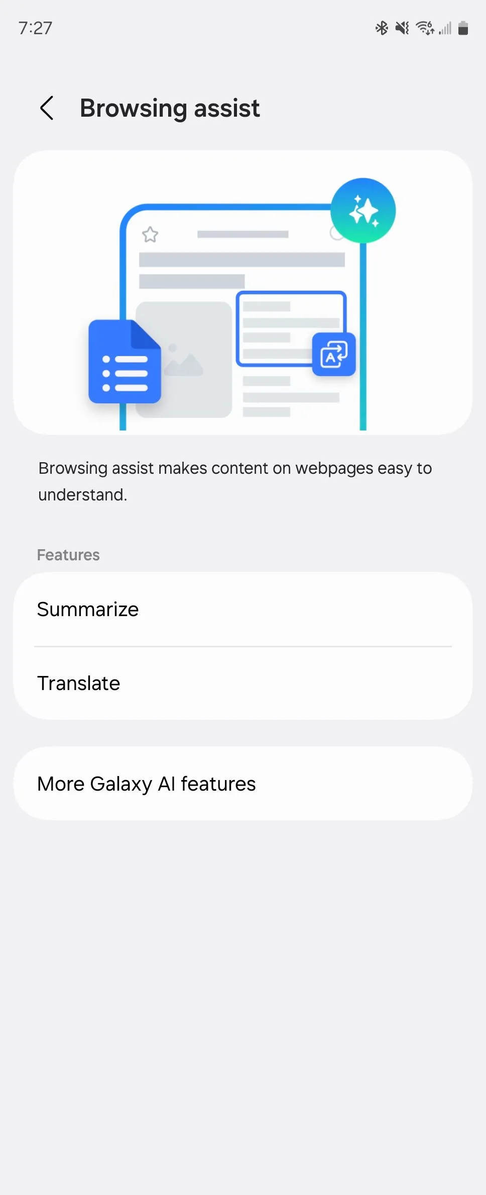 Tùy chọn Browsing Assist của Galaxy AI trong trình duyệt Samsung Internet