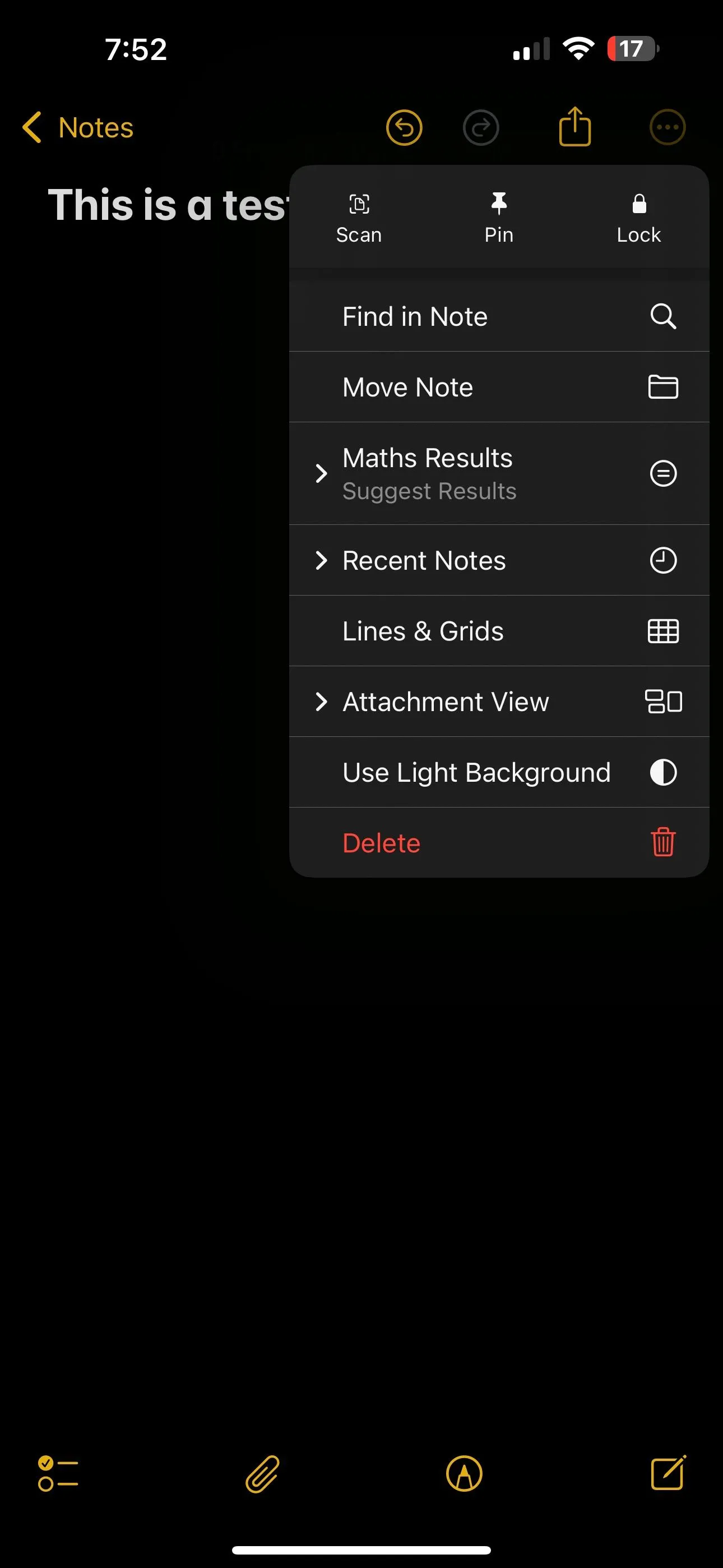 Tùy chọn Ghi chú Gần đây trong menu ba chấm của ứng dụng Ghi chú iOS 18