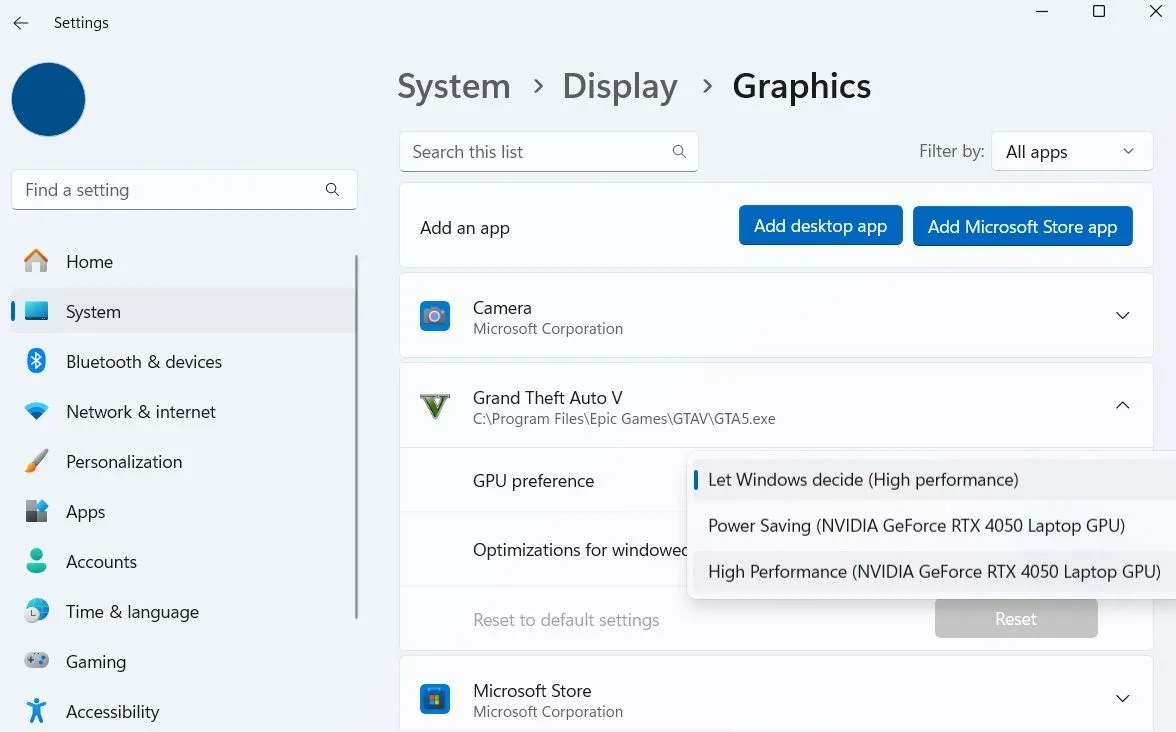 Tùy chọn hiệu suất đồ họa cho ứng dụng và trò chơi trên Windows