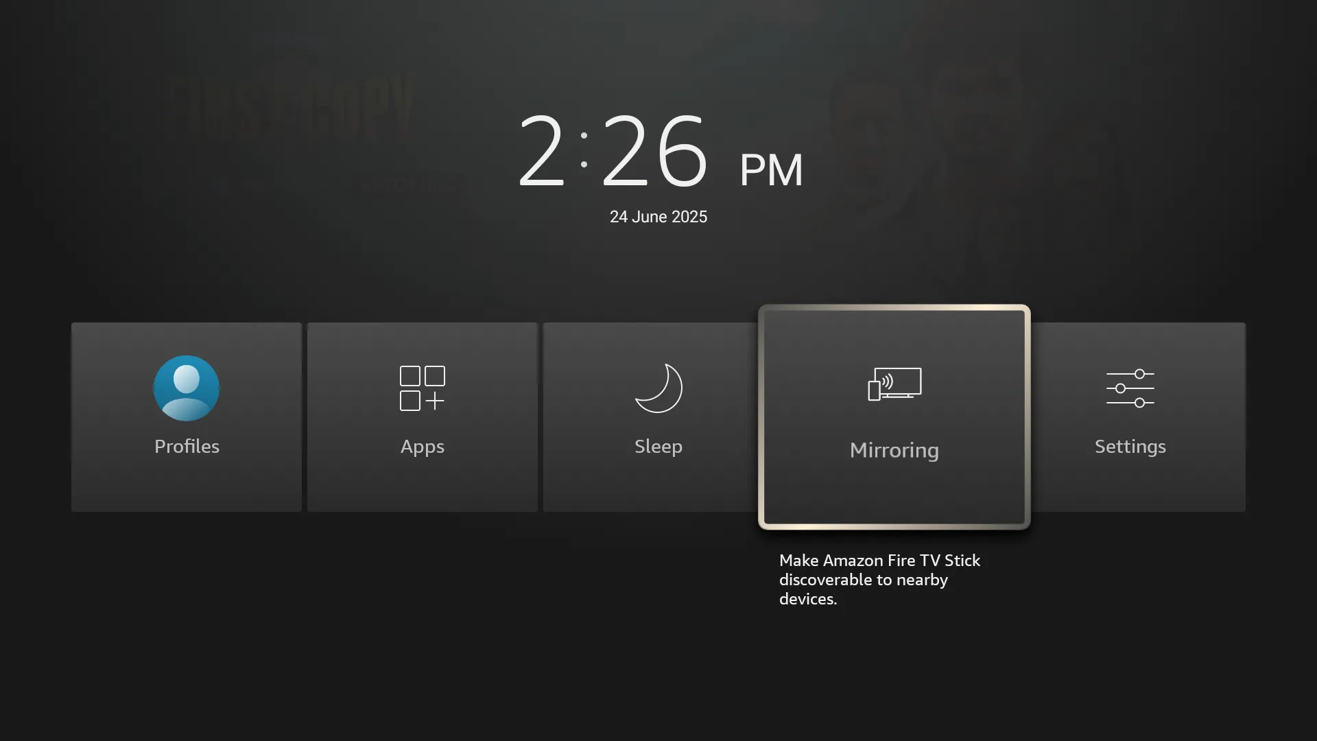 Tùy chọn phản chiếu màn hình điện thoại (Mirroring) trên giao diện Fire TV Stick