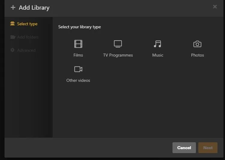 Tùy chọn thêm loại thư viện media trên Plex Media Server