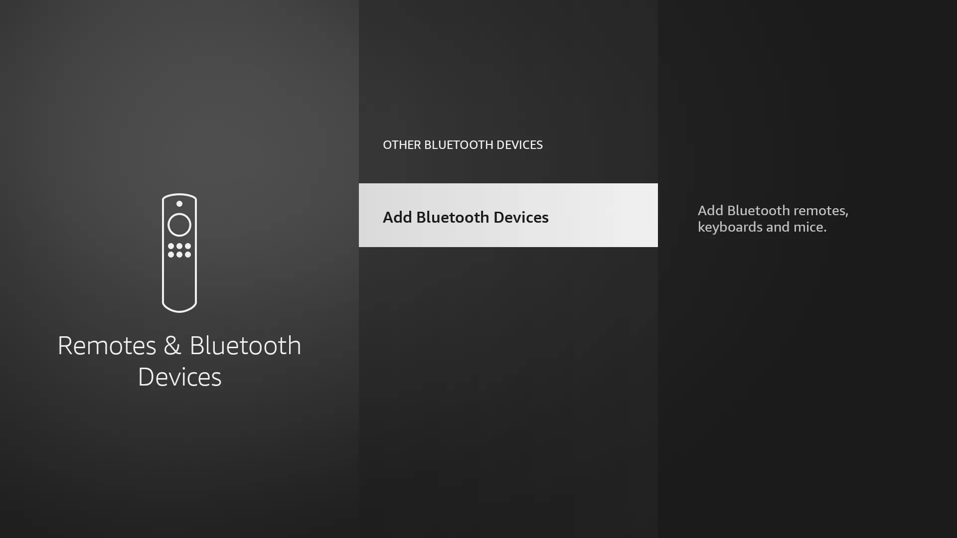 Tùy chọn Thêm thiết bị Bluetooth (Add Bluetooth Devices) trong menu cài đặt Fire TV