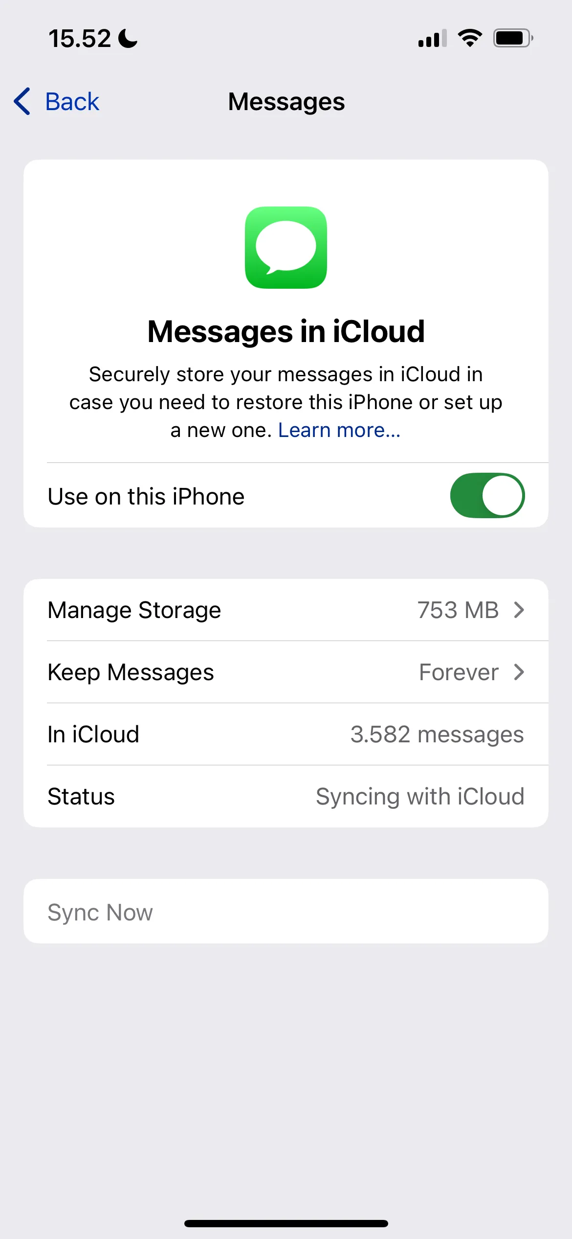Tùy chọn Tin nhắn trong iCloud để tắt đồng bộ tin nhắn iPhone