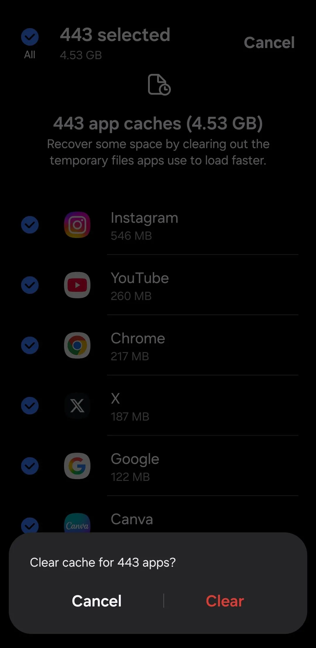 Tùy chọn 'Xóa bộ nhớ đệm' để giải phóng dung lượng ứng dụng trên Samsung One UI