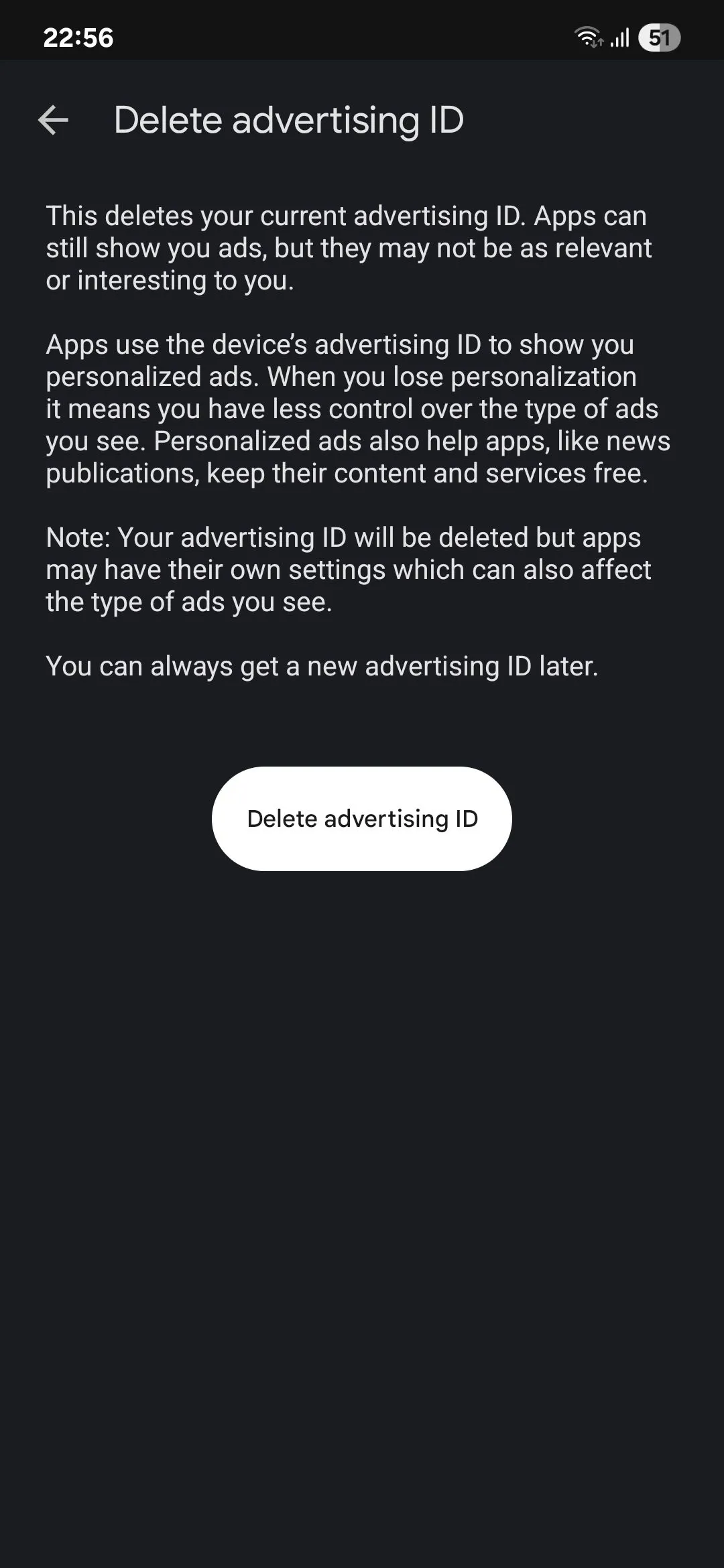 Tùy chọn Xóa hoặc Đặt lại ID quảng cáo của Google trên thiết bị Android