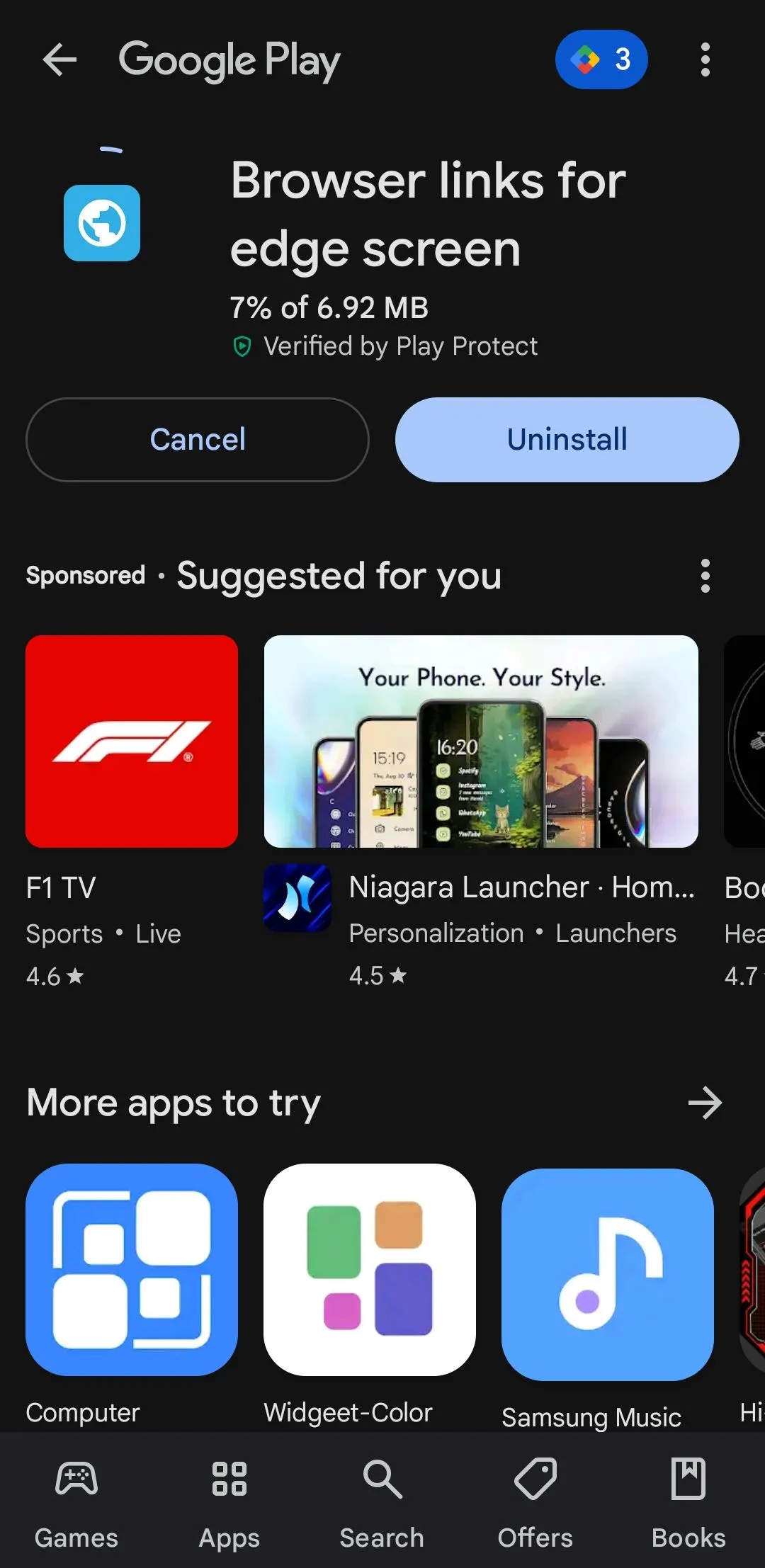 Ứng dụng Browser links for edge screen trên Google Play Store để thêm lối tắt trang web vào thanh Edge Panel