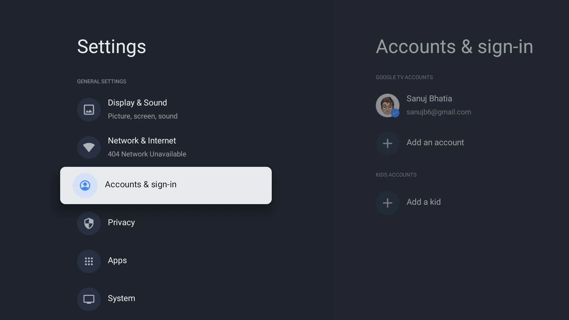 Ứng dụng Cài đặt (Settings) trên giao diện Google TV