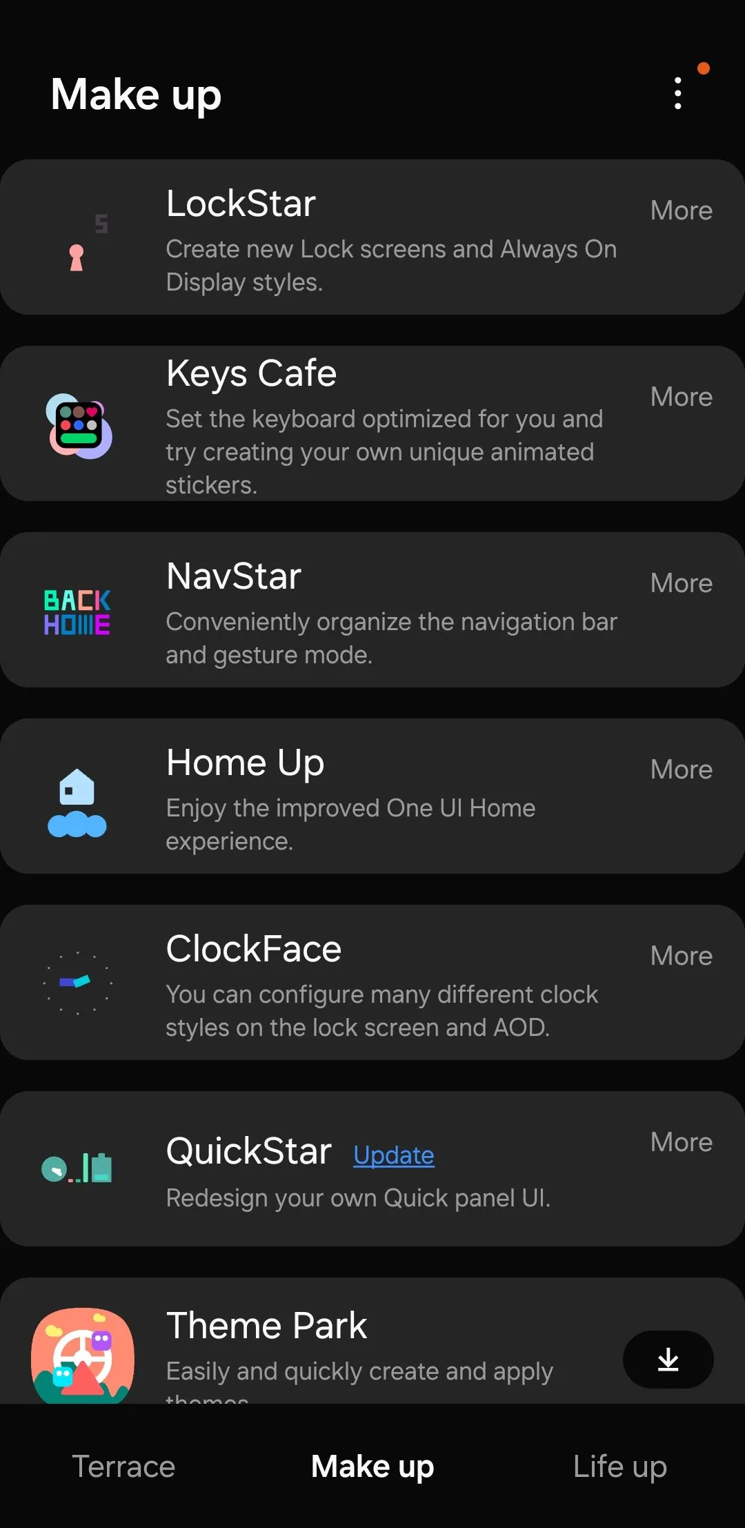 Ứng dụng Good Lock trên điện thoại Samsung hiển thị các mô-đun tùy biến