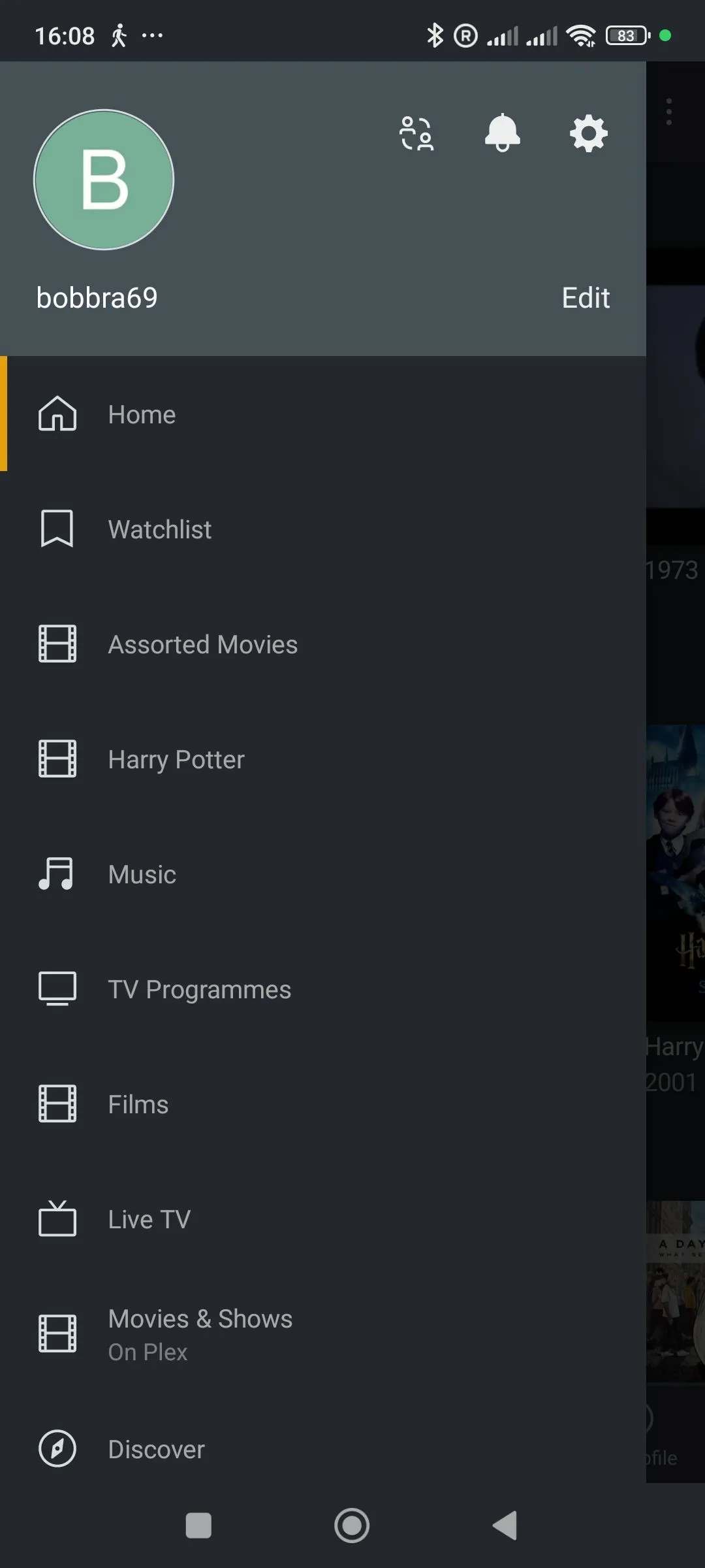 Ứng dụng Plex đang phát trên điện thoại Android