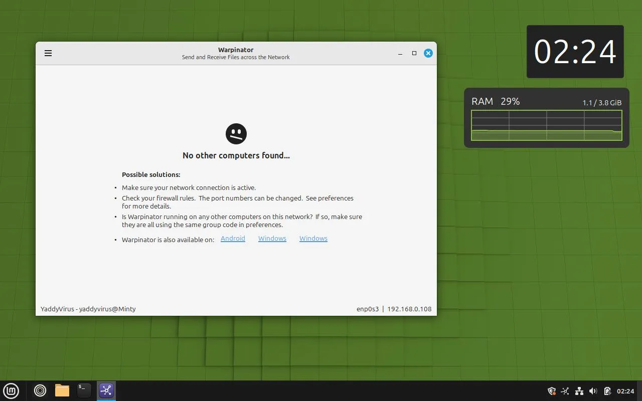 Ứng dụng Warpinator trên Linux Mint giúp chia sẻ tệp tin nhanh chóng giữa các thiết bị nội bộ