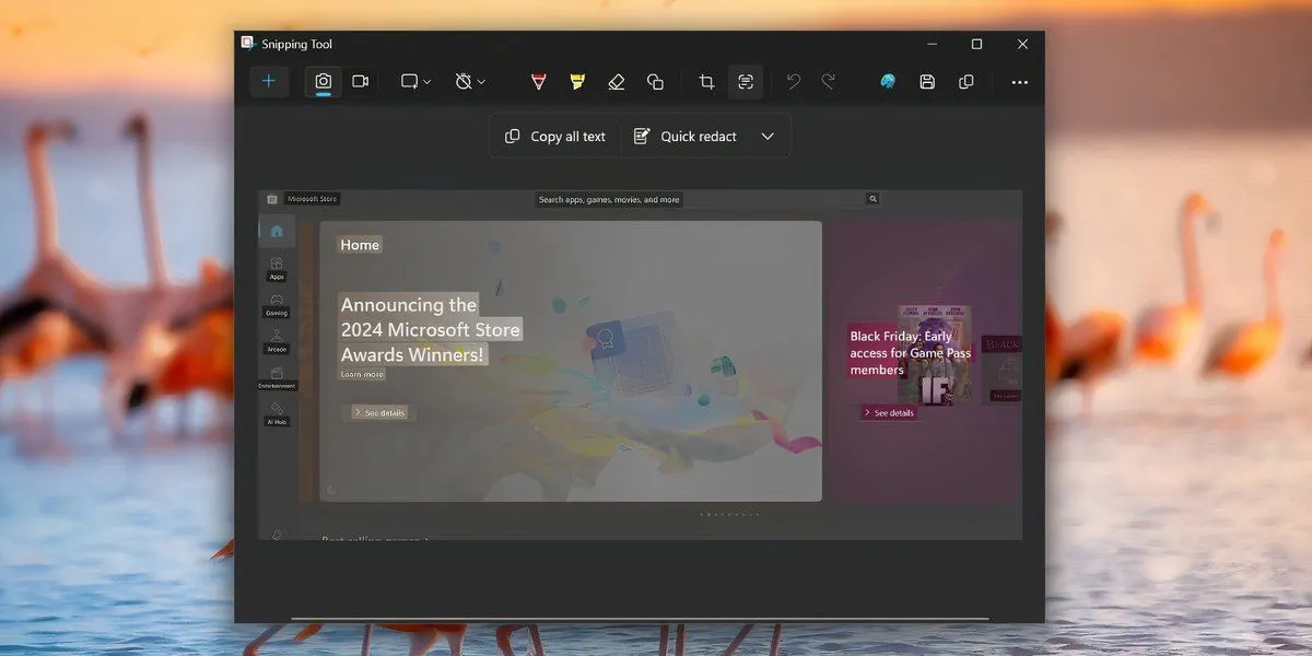 Văn bản được nhận diện và làm nổi bật bởi tính năng Text Actions trong Snipping Tool, sẵn sàng để sao chép