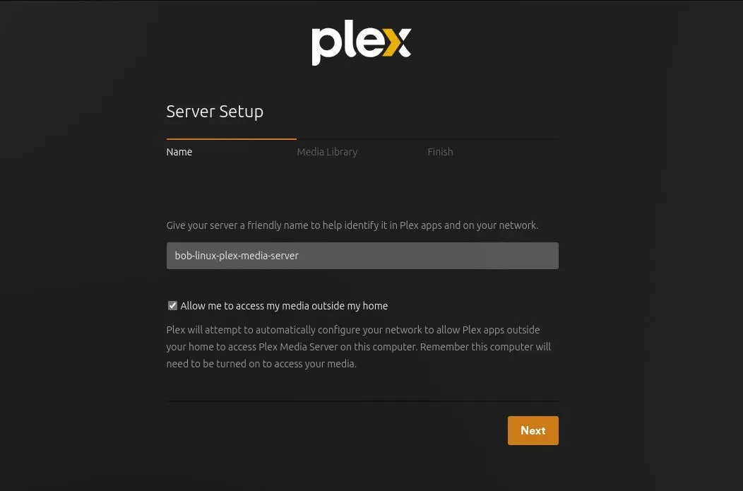 Ví dụ đặt tên máy chủ Plex trên Linux