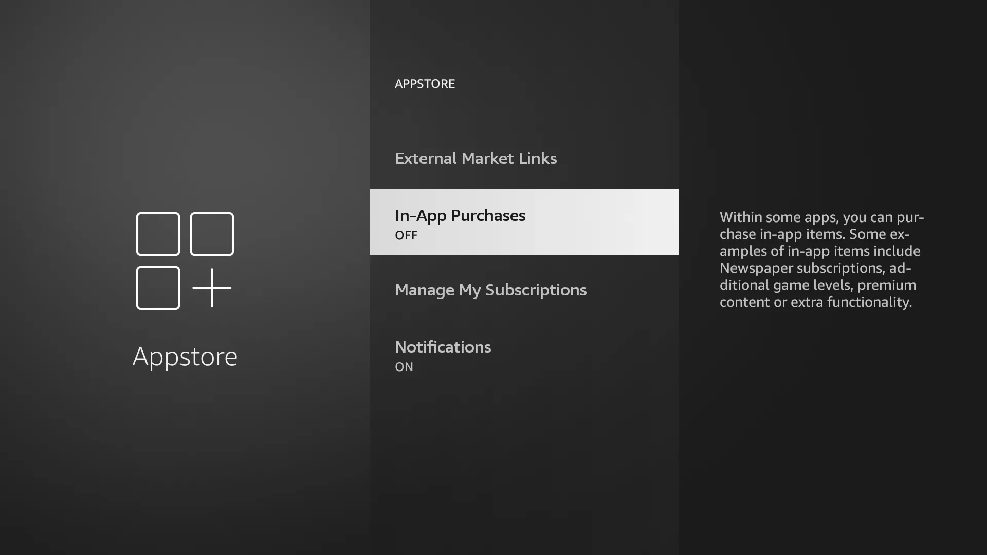 Vô hiệu hóa tính năng mua hàng trong ứng dụng trên Appstore của Fire TV Stick
