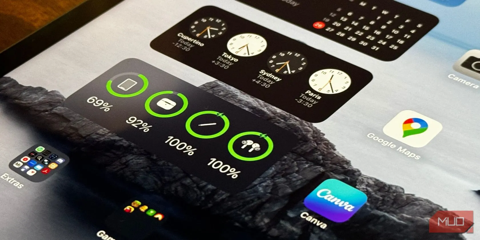 Widget hiển thị phần trăm pin của iPad, minh họa tình trạng pin thiết bị.