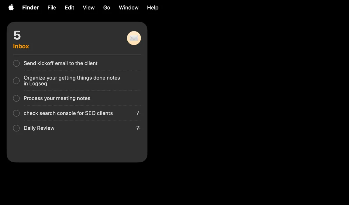 Widget ứng dụng Nhắc nhở trên màn hình nền macOS