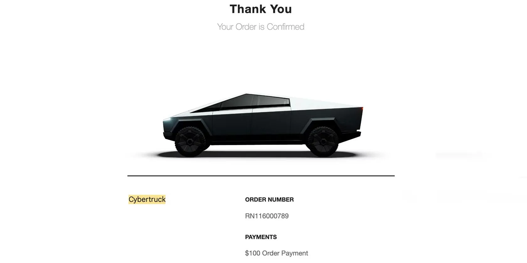Xác nhận đặt hàng Tesla Cybertruck, đại diện cho biên lai mua sắm hoặc vé điện tử có chứa mã QR và thông tin nhạy cảm.