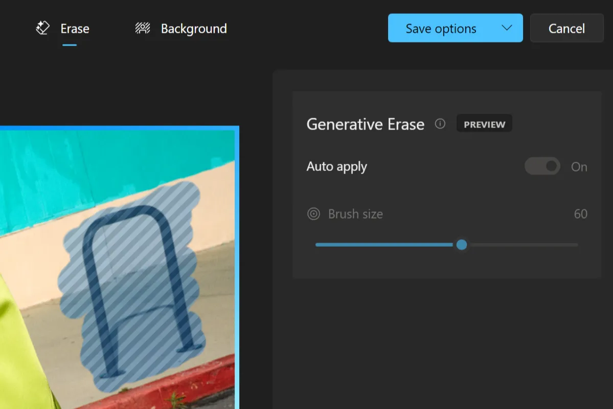 Xóa đối tượng bằng công cụ Erase trên ứng dụng Photos Windows 11